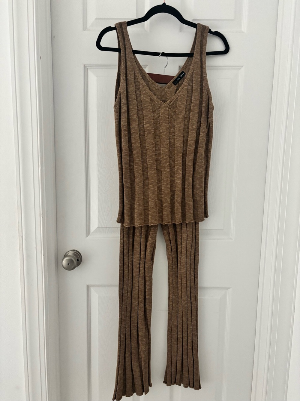 JLUXLABEL Tan Sweater Tank & Wide Leg Pant set Knit in Camel Brown